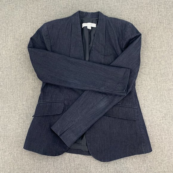 New York Company Stretch Denim Jacket Dark Blue One Button 64% Cotton Size 2 - Picture 9 of 14
